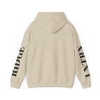 Back of the Sand Mountain Lake Hoodie, showing the lettering down both sleeves