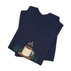 Navy Cold Camp, Good Coffee Tee folded to show the coffee mug graphic