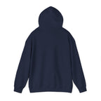 Back of the Navy Home Is Where I Park It Hoodie with the hood up