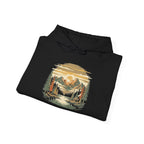Black Mountain Lake Hoodie folded to show the mountain lake chest graphic