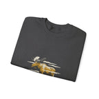 Dark Heather North Woods Moose Crewneck folded to show the moose graphic