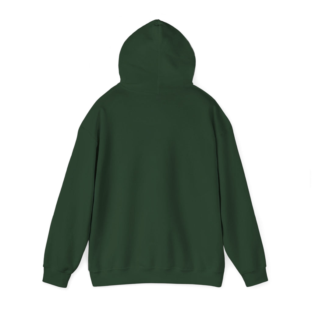 Back of the Forest Green Home Is Where I Park It Hoodie with the hood up