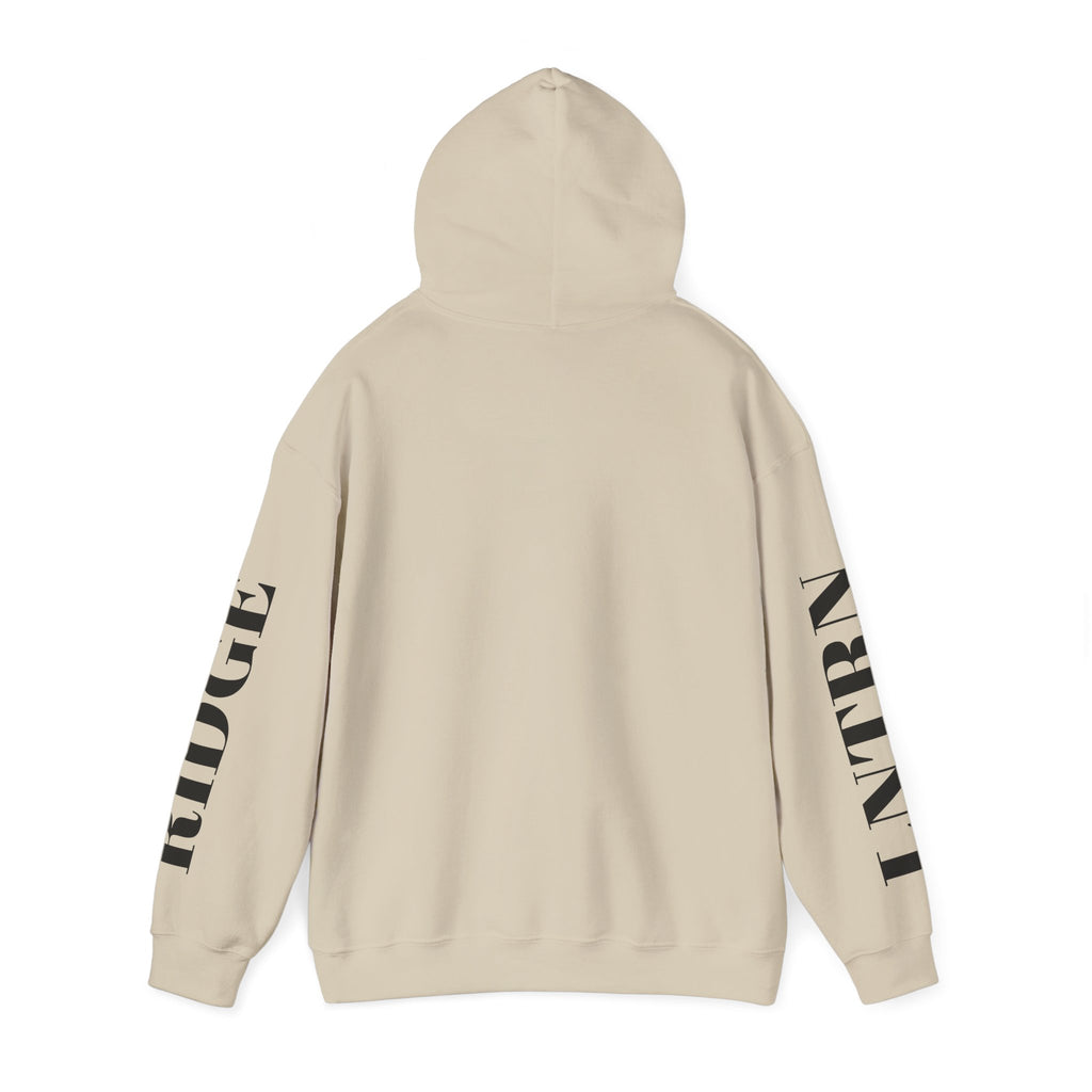 Back of the Sand Mountain Lake Hoodie with the hood up