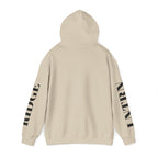 Back of the Sand Mountain Lake Hoodie with the hood up