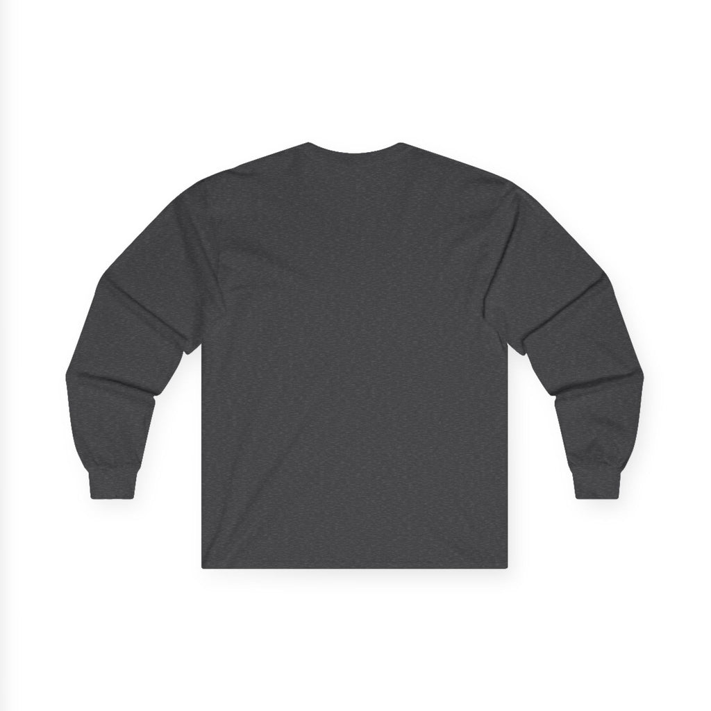 Back of the Dark Heather Paddle Portage Long Sleeve Tee