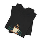 Black Cold Camp, Good Coffee Tee folded to show the coffee mug graphic