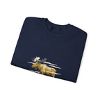 Navy North Woods Moose Crewneck folded to show the moose graphic