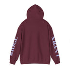 Back of the Maroon Mountain Lake Hoodie with the hood up