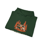 Forest Green Home Is Where I Park It Hoodie folded to show the camper van graphic