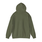 Back of the Military Green Home Is Where I Park It Hoodie with the hood up