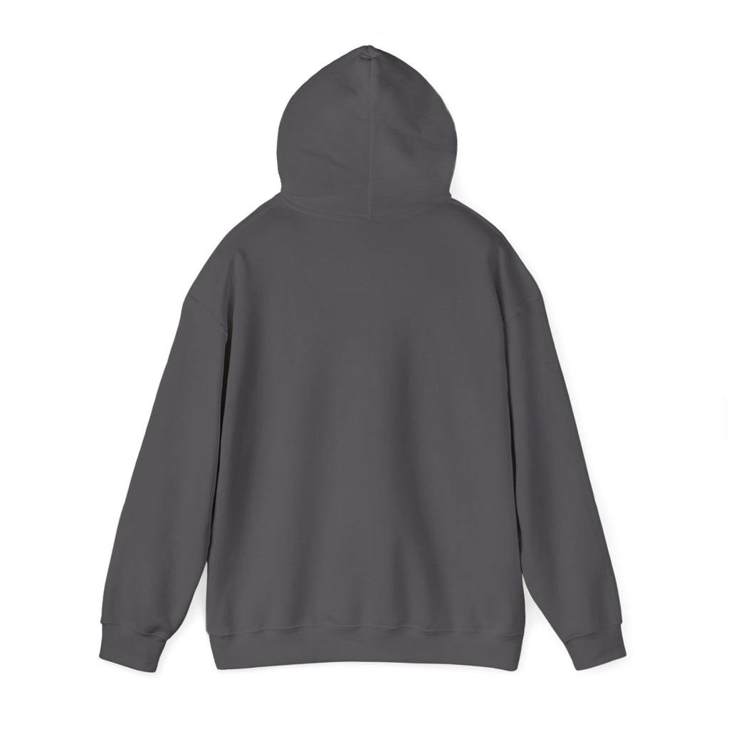 Back of the Charcoal Home Is Where I Park It Hoodie with the hood up
