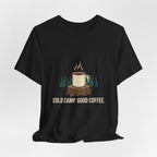 Black Cold Camp, Good Coffee Tee laid flat