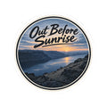 Round Out Before Sunrise kiss-cut sticker with a river canyon at sunrise