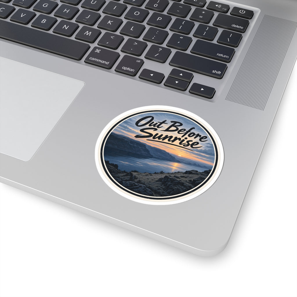 Out Before Sunrise sticker on a laptop