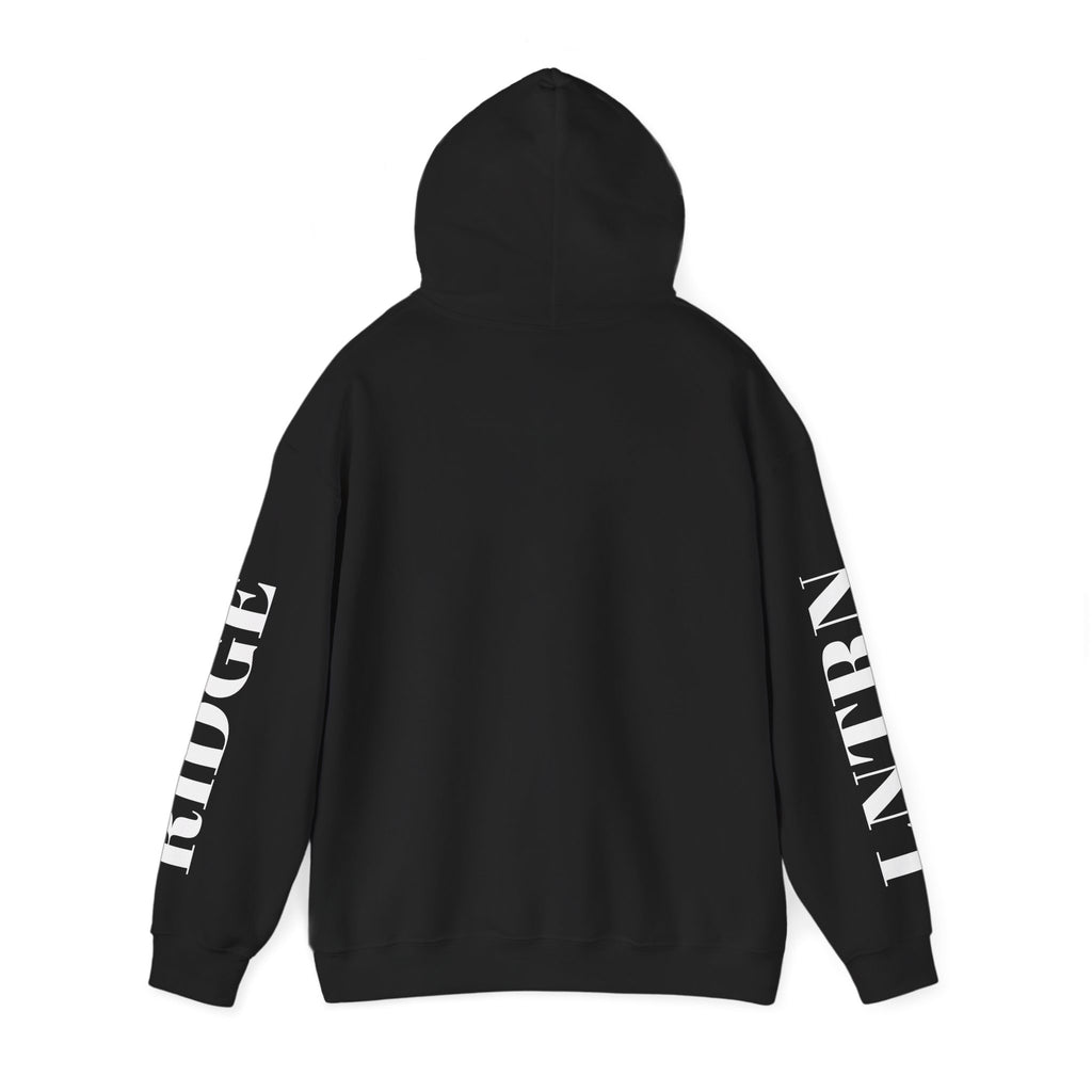 Back of the Black Mountain Lake Hoodie with the hood up