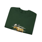 Forest Green North Woods Moose Crewneck folded to show the moose graphic